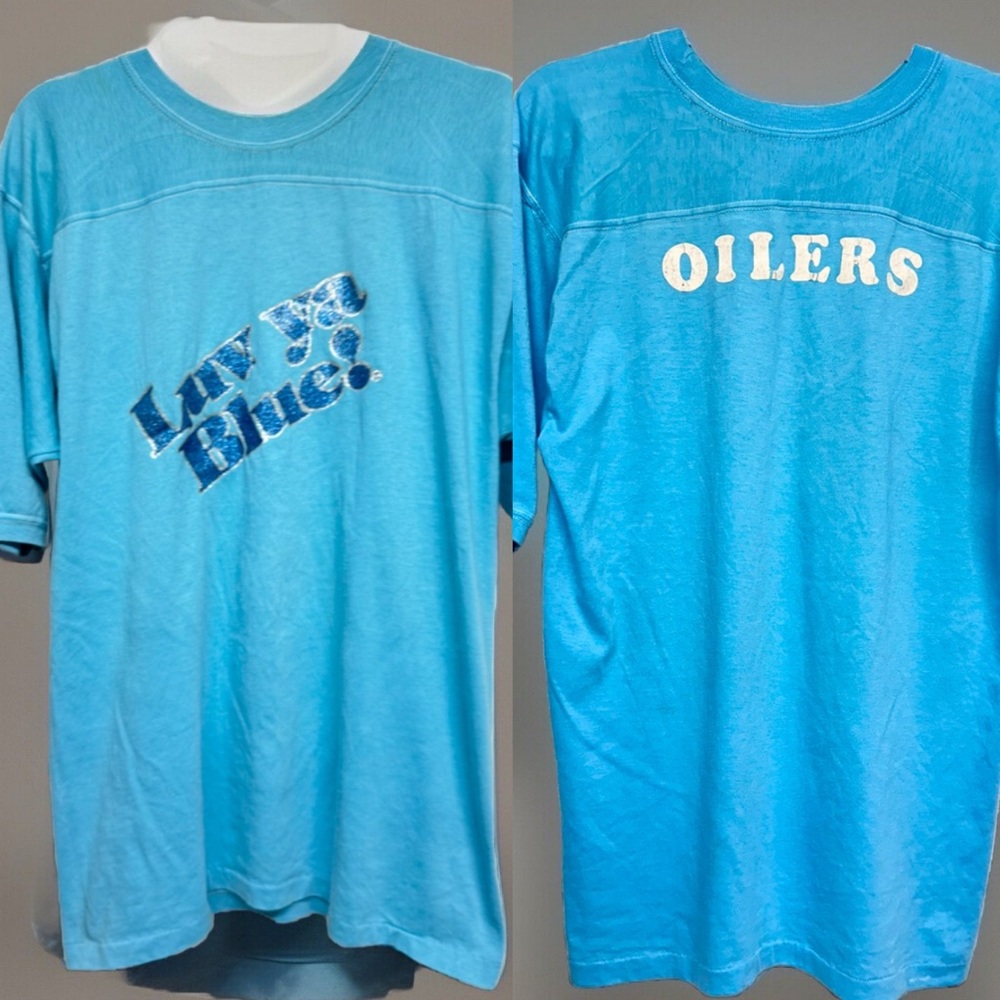 Vtg 70s Houston Oilers Luv Ya Blue t shirt L